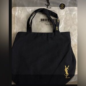YSL Black Tote Bag Embroidered with Gold Logo, NWT!